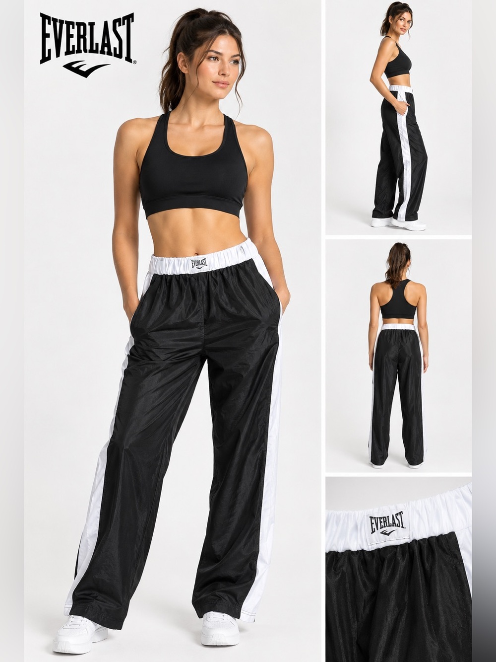 NWT Everlast Black White Lounge Track Pants Drawstring L